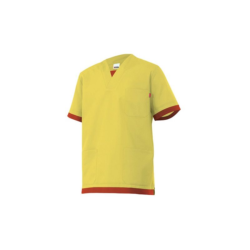 Tunique De Ménage Manches Courtes Homme 65 Polyester 35 Coton 190 Grm2 Jaune Clairrouge M589 Velilla