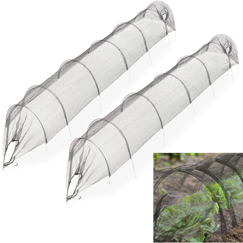 Tunnel de croissance, lot 2, filet à mailles fines, contre les nuisibles, longueur : 3 m, noir - Relaxdays
