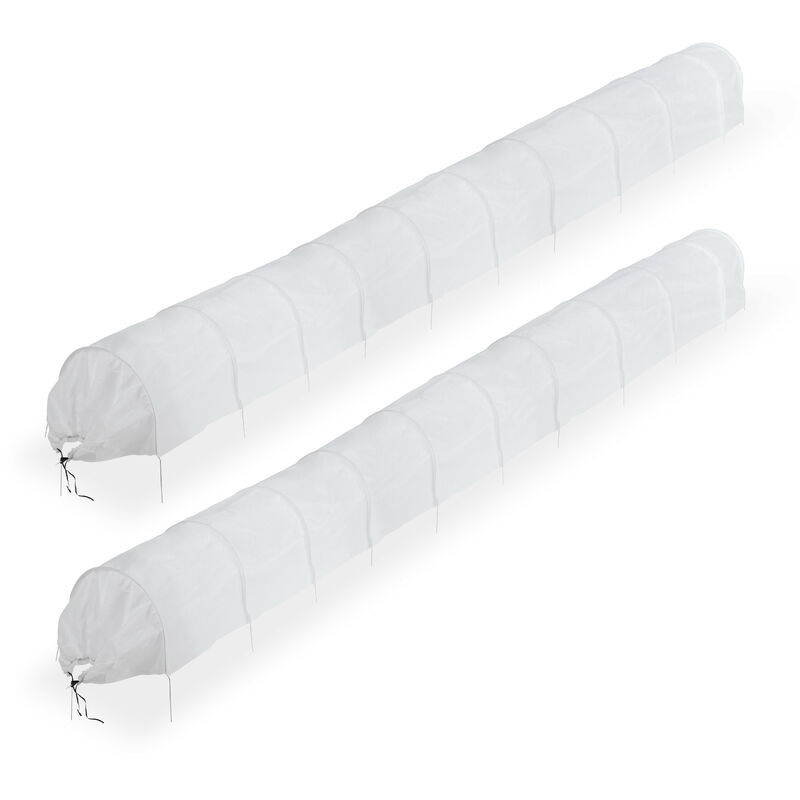 Tunnel de croissance, lot 2, longueur : 7 m, contre les parasites, filet à mailles fines, blanc - Relaxdays