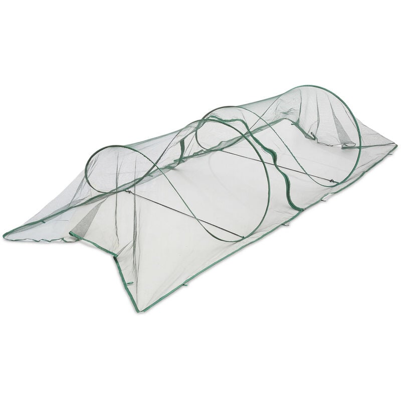 Tunnel de croissance pliable, système « pop up », 2,5 m, filet, pour légumes et fraises, vert foncé - Relaxdays