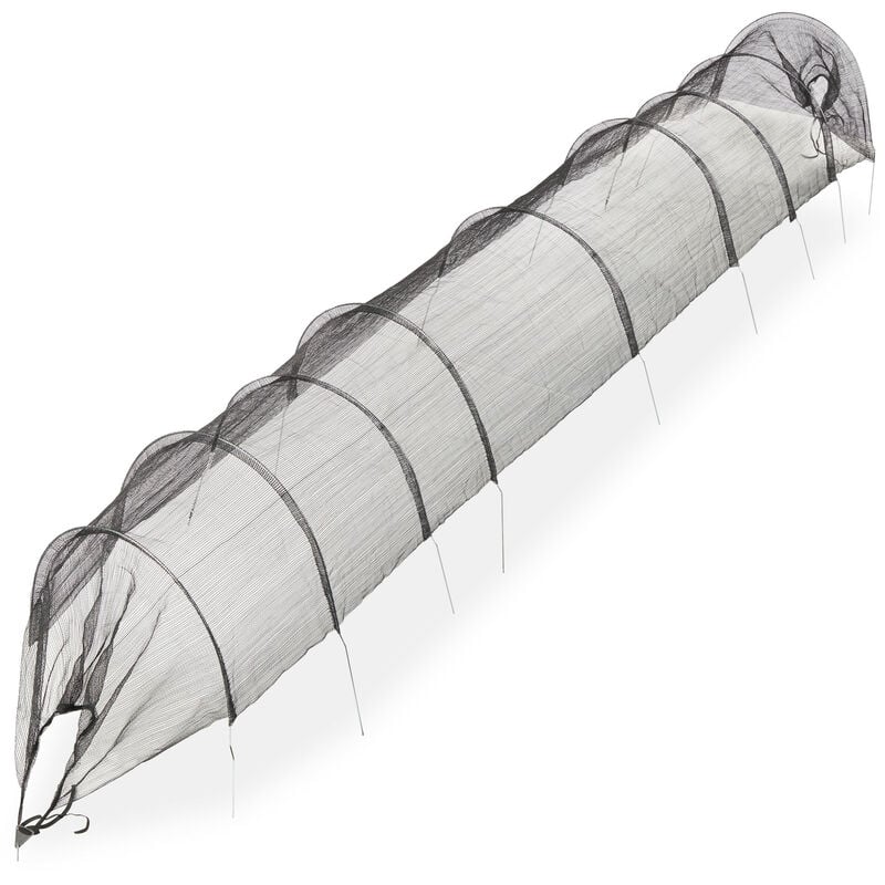 Tunnel de forçage, 5 mètres, filet pe, avec arcs tunnel, pour légumes, fraises, jardin, pliable, noir - Relaxdays