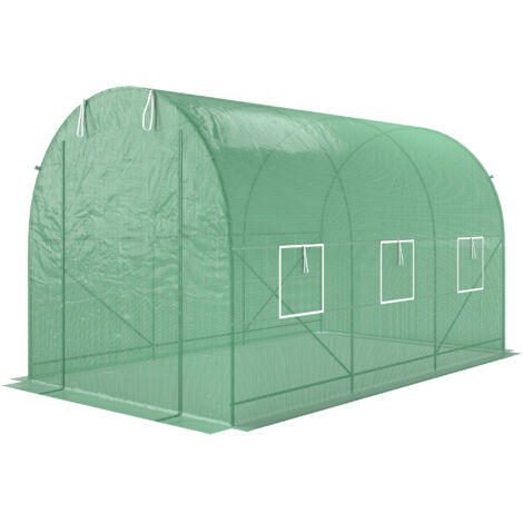 Tunnel de Jardin 3.5x2x2m en PE et Métal avec 6 Fenêtres et Porte Enroulable, Vert