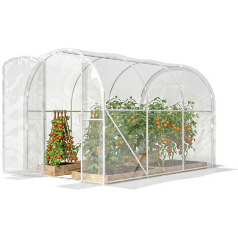 Tunnel de jardin 3x2x2m 6m² avec porte battante bâche PE 150g/m² pour légumes plantes fleurs