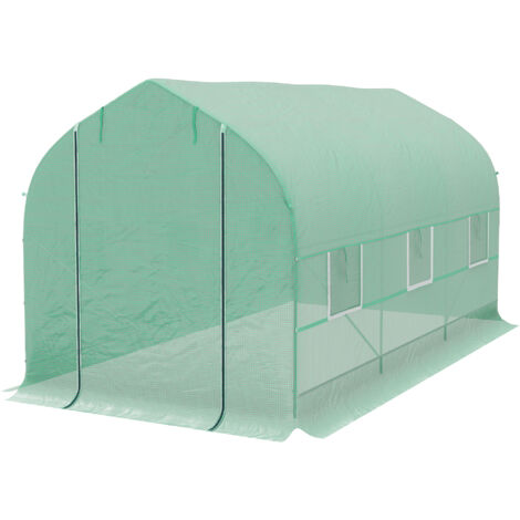 Tunnel de Jardin Anti-UV avec 6 Fenêtres Filet et Entrée Enroulable, Métal et PE, 4x2x2 m, Vert