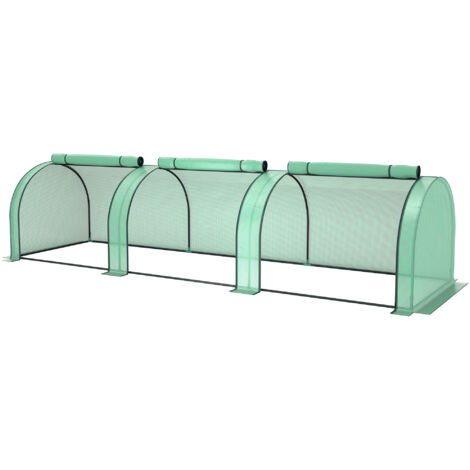 Tunnel de Jardin en Acier et Plastique PP, 3x1x0.8 m, Vert, avec Portes Enroulables
