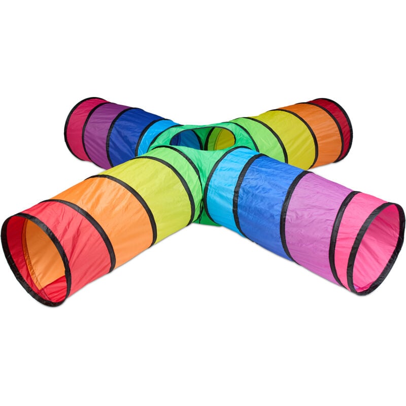 Relaxdays - Tunnel de jeu pour enfants, 4 voies, 46 x 232 x 232 cm, système pop-up, parcours motricité, polyester, coloré