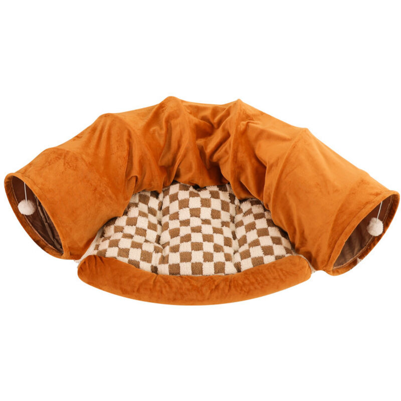 Tunnel pliable pour lapins, jouet avec tapis amovible, niche et cachette pour chats, chatons, lapins, cochons d'Inde et chatons (marron)