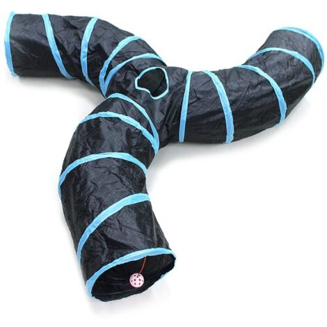 Tunnel pour Chat, 2 Voies/3 Voies/4 Voies/5 Voies Tubes de Tunnels Pliable Jouet Labyrinthe Interactif pour Petits Animaux, Petit Lapin, Chaton, Chiot, Furet, Cochons d’Inde (3 Voies)