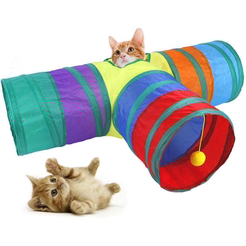 Tunnel pour Chat 3 Voies Pliable - Jouet interactif Pop-up Labyrinthe Maison - Tunnel de Jeu pour Chat Chiot Lapin Petit Animal