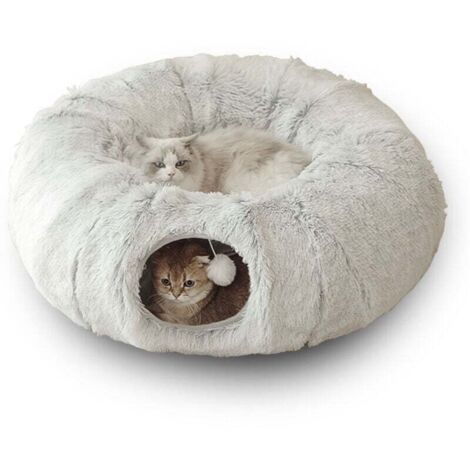 Tunnel pour chat - Panier pour chat - Tunnel en peluche pour chat - Maison pour chat grise - Tunnel pour chat - Grotte pliable pour chat