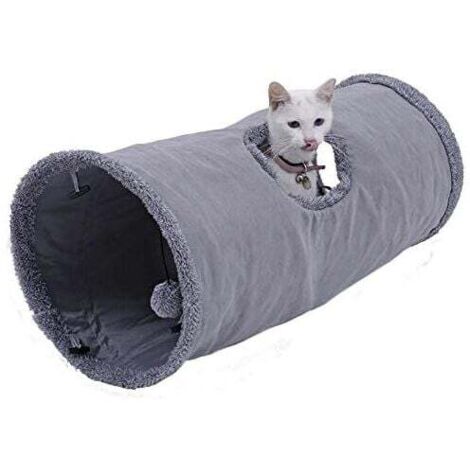 Tunnel pour chat UlisemSuede, grand tunnel pliable avec 2 trous et boule suspendue pour chats, chatons, lapins, diamètre 25 x 50 cm