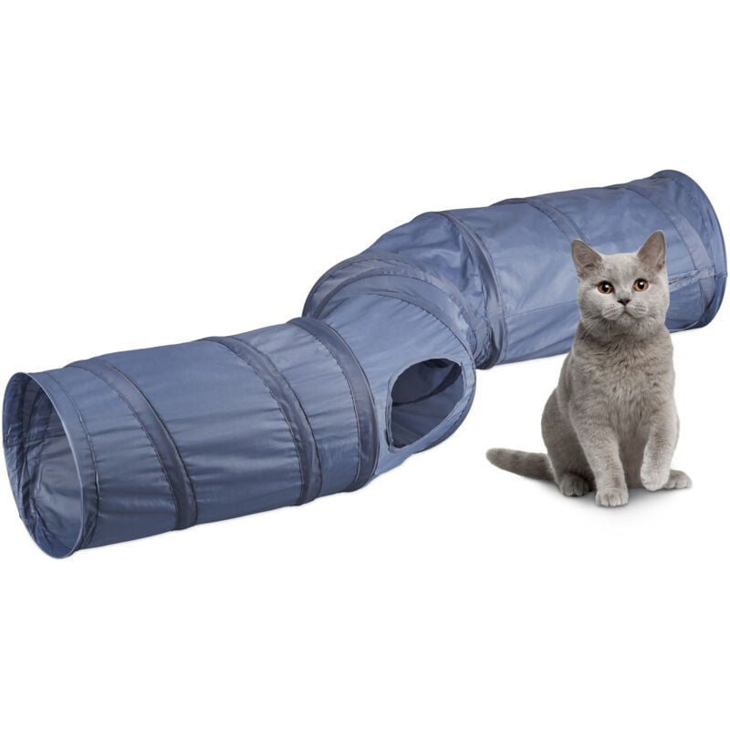 Relaxdays - Tunnel de jeu pour chat, pliable, en forme de s, HxLxP : 25 x 131,5 x 35 cm, 4 sorties, polyester, gris