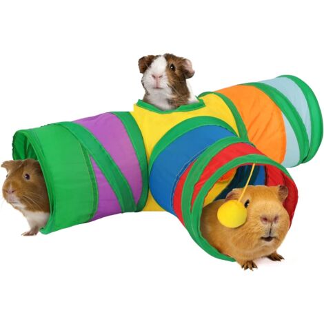 Tunnel pour cobayes, tunnel et tube pliables en 3 directions pour petits animaux de compagnie avec balle interactive pour lapins