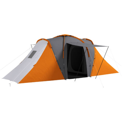 Tunnelzelt 2000mm, imperméable, pour 4-6 personnes, 2 chambres + salon, avec sac de transport, gris et orange