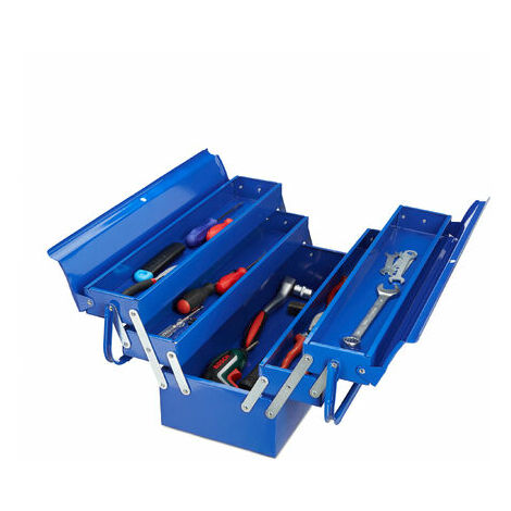Tunwit boîte à outils vide, 5 compartiments, poignée, métal, à fermer, caisses à ustensiles, 21 x 53 x 20 cm, bleu