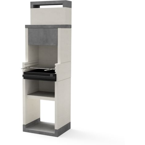 TUOZI - Barbacoa de Obra para Carbón Modelo VENIT flex hotte (Gris/Blanco - 59 x 47 x 197 cm) REF: T00183 - Uso en Exteriores
