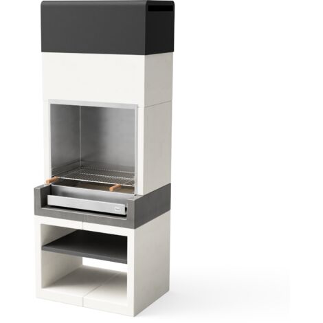 TUOZI - Barbacoa de Obra para Leña y Carbón Modelo KITAWAY ACERO INOXIDABLE (Gris/Blanco - 84 x 63 x 223 cm) REF: T00562 - Uso en Exteriores