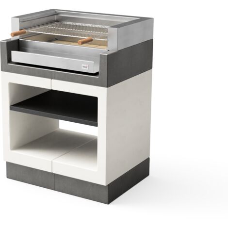 TUOZI - Barbacoa de Obra para Leña y Carbón Modelo KITAWAY GRILL ACERO INOXIDABLE (Gris/Blanco - 84 x 63 x 115 cm) REF: T00977 - Uso en Exteriores