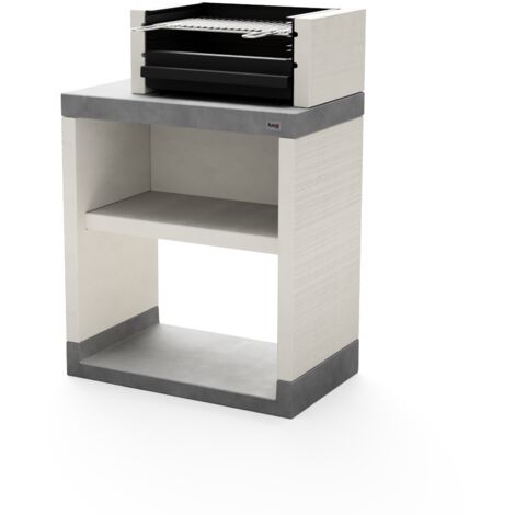 TUOZI - Barbacoa de Obra para Leña y Carbón Modelo PLAN 1 (Gris/Blanco - 78 x 47 x 113 cm) REF: T00872 - Uso en Exteriores