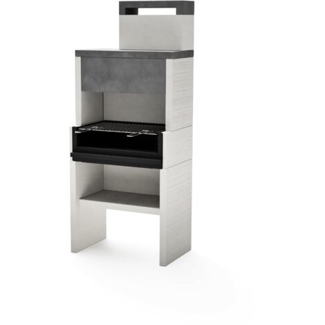 TUOZI - Barbacoa de Obra para Leña y Carbón Modelo VENIT FLEX PLUS HOTTE (Gris/Blanco - 78 x 47 x 185 cm) REF: 8066 - Uso en Exteriores