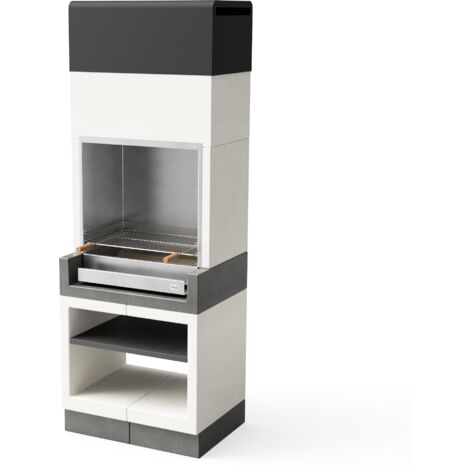 TUOZI - Barbecue fixe inox pour bois et charbon modèle KITAWAY (Gris/Blanc - 84 x 63 x 237 cm) REF: T00685 - Idéal grillades authentiques
