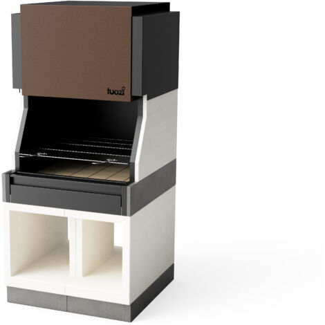 TUOZI - Barbecue fixe pour bois et charbon modèle KITAWAY La Valenciana (Gris/Blanc - 100 x 100 x 220 cm) REF: T01091 - Parfait pour jardin et terrasse