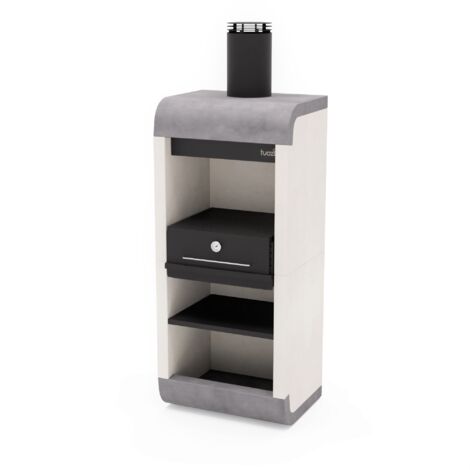TUOZI - Barbecue fixe pour bois et charbon modèle SUD PLUS (Blanc/Gris/Noir - 81 x 60 x 220 cm) REF: 4300 - Idéal cuisine d’été extérieur