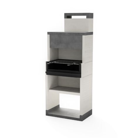 TUOZI - Barbecue fixe pour bois et charbon modèle VENIT FLEX PLUS HOTTE [F] (Gris/Blanc - 78 x 47 x 197 cm) REF: T00131 - Idéal jardin et extérieur