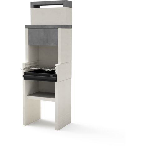 TUOZI - Barbecue fixe pour charbon modèle VENIT FLEX HOTTE (Gris/Blanc - 59 x 47 x 185 cm) REF: 4410 - Avec hotte, cuisson homogène