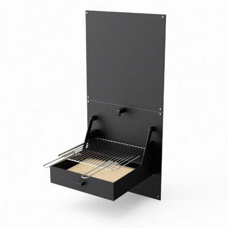 TUOZI - Barbecue mural fixe pour bois et charbon modèle WALL iBBQ avec plaque de protection (Noir - 58,5 x 57 x 114 cm) REF: 4200/2 - Sécurisé et performant