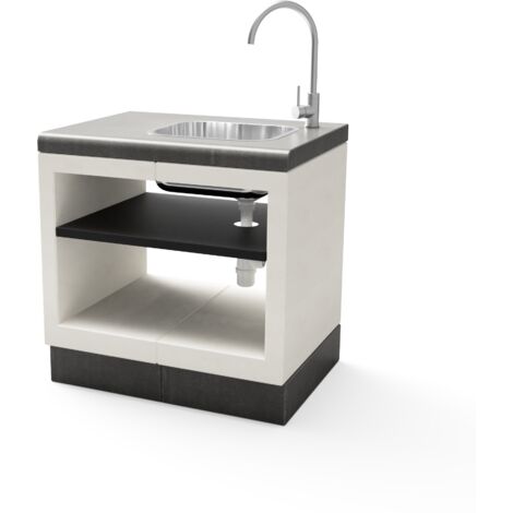 TUOZI - Module Stand KITAWAY avec ÉVIER ET ROBINET INOX pour Barbecue en Béton Préfabriqué (Blanc, Gris - 84 x 63 x 63 cm) - Usage Extérieur