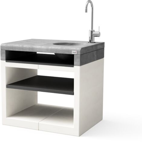TUOZI - Module Stand KITAWAY avec ÉVIER ET ROBINET pour Barbecue en Béton Préfabriqué (Blanc, Gris - 84 x 63 x 63 cm) - Usage Extérieur