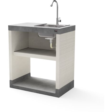 TUOZI - Module Stand PLAN/VENIT 1 avec évier et robinet pour Barbecue en Béton Préfabriqué (Blanc, Gris - 78 x 47 x 47 cm) - Usage Extérieur