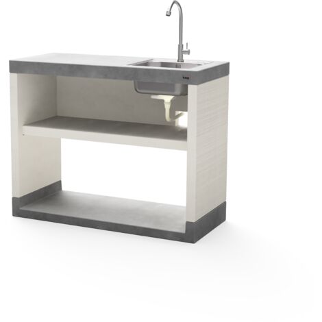 TUOZI - Module Stand PLAN/VENIT 2 avec évier et robinet pour Barbecue en Béton Préfabriqué (Blanc, Gris - 110 x 47 x 47 cm) - Usage Extérieur