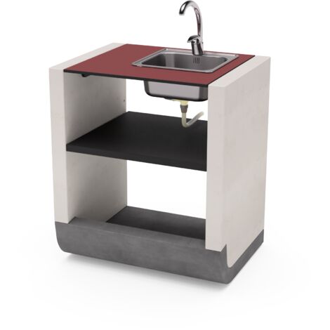 TUOZI - Module sur pied SUD avec évier et robinet pour Barbecue en Béton Préfabriqué (Blanc, rouge - 81 x 60 x 60 cm) - Usage Extérieur