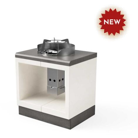 TUOZI -  Módulo KITAWAY [F] ESTUFA ROCKET INOX304 para Barbacoa de Obra Prefabricada (Blanco, gris - 84 x 63 x 63 cm) - Uso en Exteriores