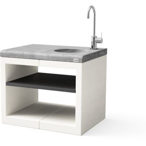 TUOZI - Módulo Stand KITAWAY con LAVABO Y GRIFO para Barbacoa de Obra Prefabricada (Blanco, Gris - 84 x 63 x 63 cm) - Uso en Exteriores