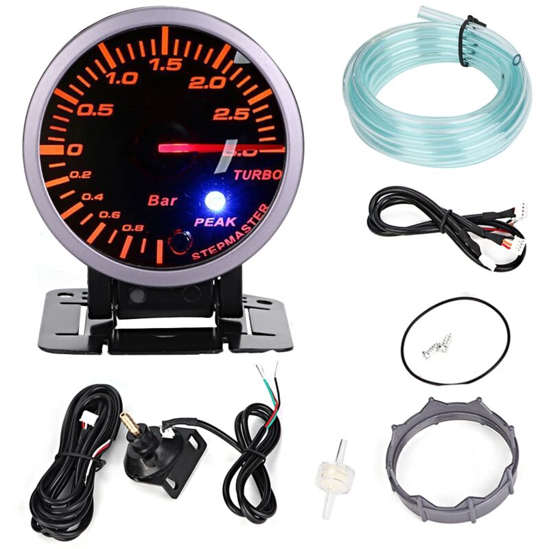 Turbo Boost Meter DC12V, 2.5 pouces 60mm 3.0 Bar led Car Modification Turbo Boost Gauge Meter Pointer
