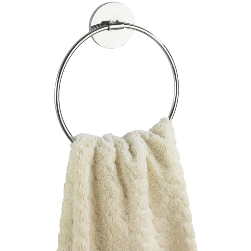 Wenko - Porte Serviette Salle de Bain mural, Anneau porte serviettes fixation sans perçage Turbo-Loc®, acier, 17x19,5x1,5 cm, brillant