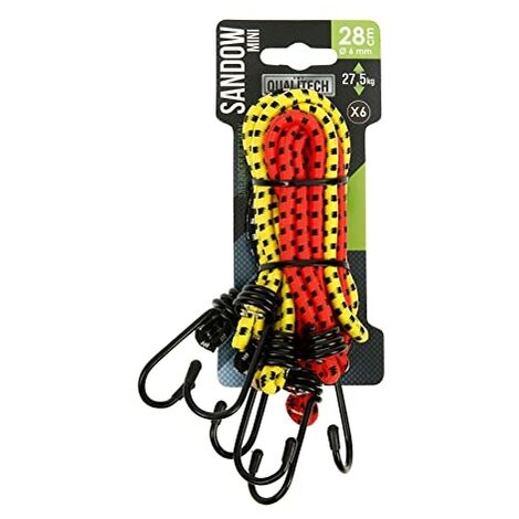 TURBOCAR - TENDEURS DE FIXATION, CORDES POUR TENTE - LOT DE 6 MINI SANDOWS,6 TENDEURS ÉLASTIQUE AVEC CROCHET + BOUCLE,6 FERLETTE