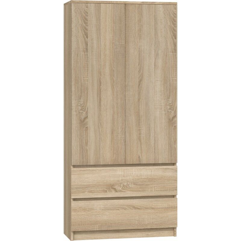 Hucoco - turin Armoire style moderne chambre salon Penderie multifonctions 2 portes + tiroirs Dressing Système tip-on