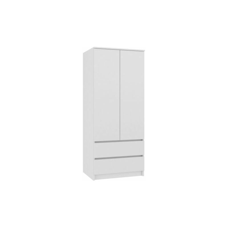 Hucoco – Armoire de chambre moderne 2 portes sans poignées – 2 tiroirs – Structure en panneaux mélaminés – 180 cm de hauteur – Dressing blanc Hucoco – Armoire de chambre moderne 2 portes sans poignées – 2 tiroirs – Structure en panneaux mélaminés – 180 cm de hauteur – Dressing blanc
