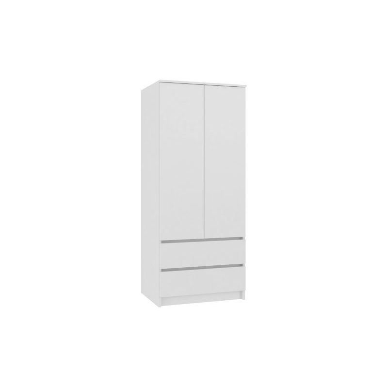 TURIN - Armoire chambre bureau - Penderie multifonctions - 2 portes - 2 grands tiroirs - Meuble de rangement - Dressing - blanc