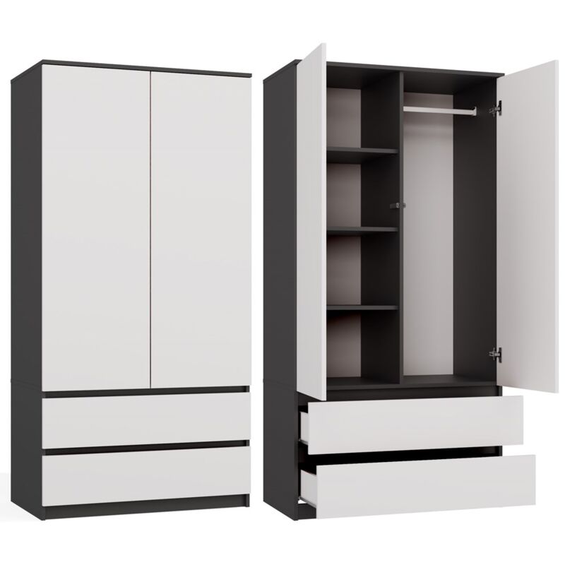 Topeshop - turin - Armoire de chambre - Penderie multifonctions - 2 portes + 2 tiroirs - Dressing - Anthracite et Blanc Topeshop - turin - Armoire de chambre - Penderie multifonctions - 2 portes + 2 tiroirs - Dressing - Anthracite et Blanc