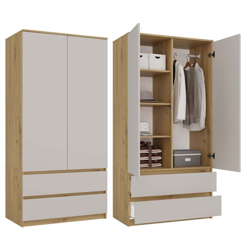 TURIN - Armoire de chambre - Penderie multifonctions - 2 portes + 2 tiroirs - Dressing - Artisan et Cachemire