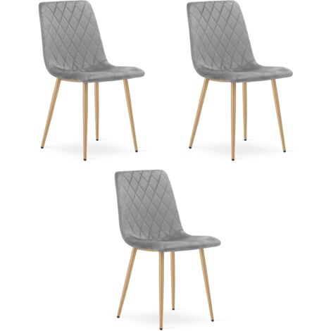 TURIN Stuhl – hellgrauer Samt / holzfarbene Beine x 3