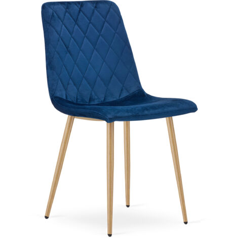 TURIN Stuhl - marineblauer Samt / holzfarbene Beine x 1