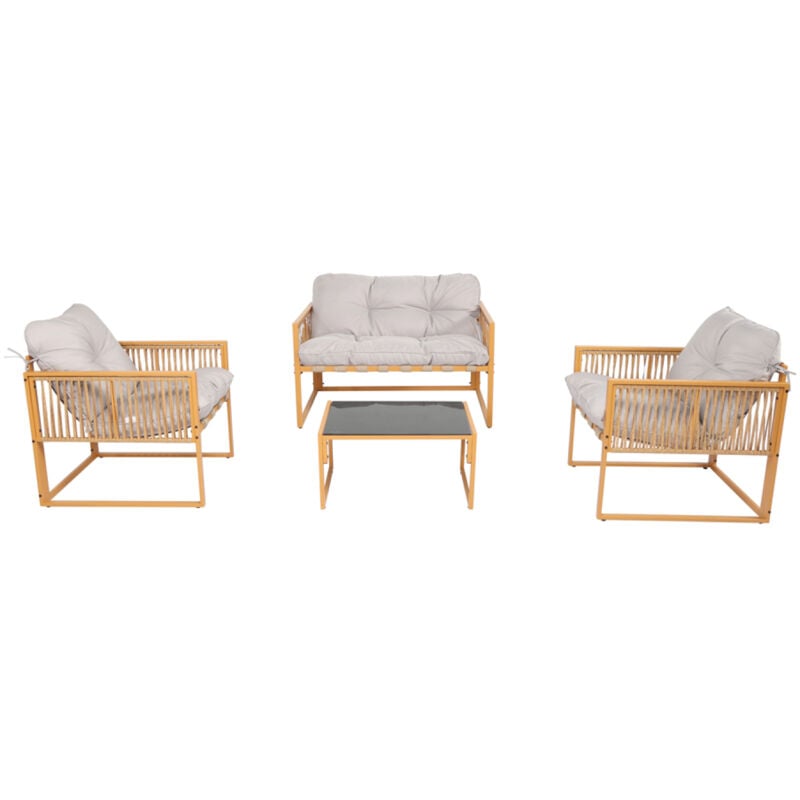 Concept-usine - turini - Salon de jardin 4 places effet rotin coussins gris clair