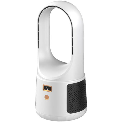Turmventilator ohne Rotorblätter mit 6 Geschwindigkeitsstufen, USB-Anschluss, LED-Anzeige, leisem Betrieb, für Zuhause oder Büro, Weiß