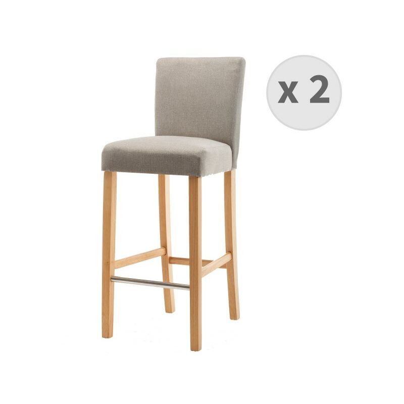 moloo - turner - chaise de bar scandinave tissu lin pieds bois naturel (x2) - gris